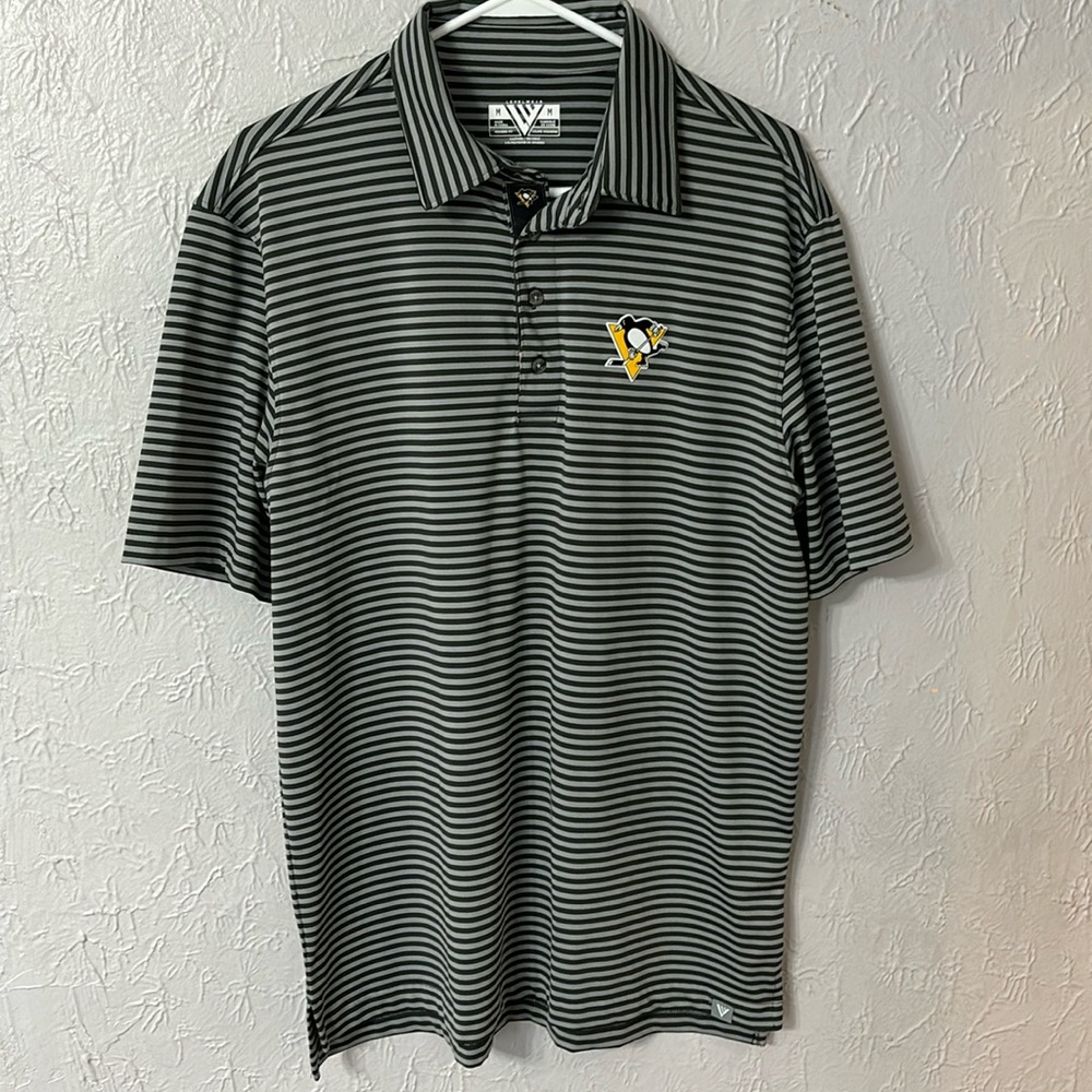 🏒 Pittsburgh Penguins Men’s Levelwear Gray Stripped Golf Polo - M 🏒